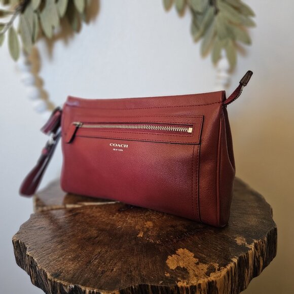Coach Legacy Leather Clutch Wristlet Deep Port Wine Red Tassel Bag - Picture 12 of 16